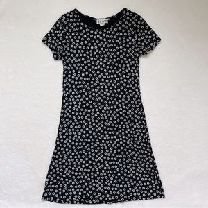 Vintage Esse Black and White Daisy Patterned Floral Skater Mini Dress Size Small